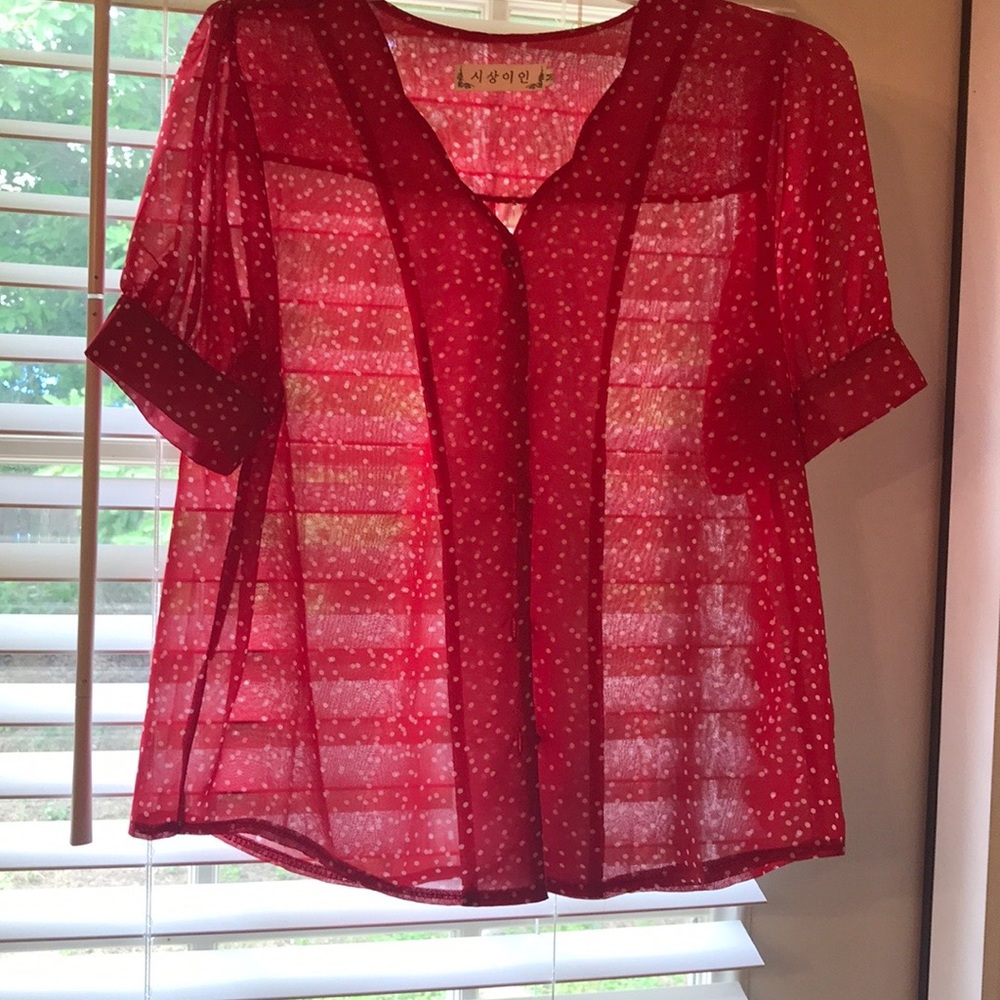 Yesstyle red polka dot top - Picture 3 of 4
